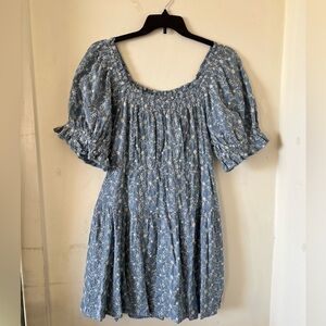 Light Blue Floral Embroidered Mini Dress